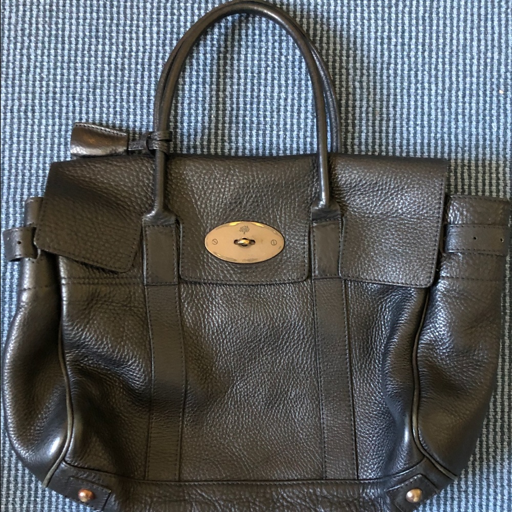 Mulberry Black Leather Large Handbag, Gold Accents